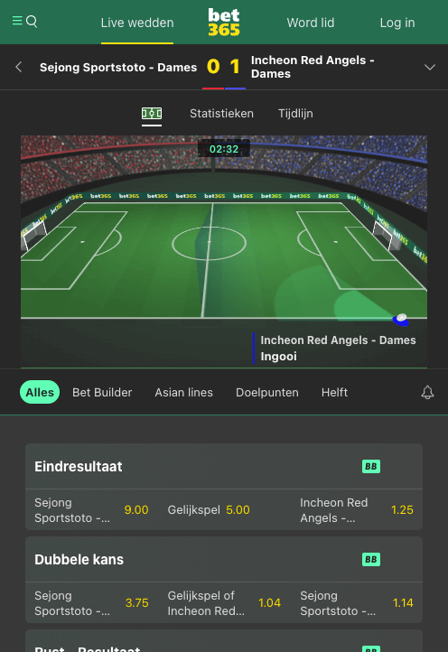 Live Wedden op Voetbal wedstrijd bij Bet365