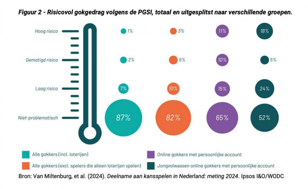 Risicovol gokgedrag volgens de PGSI, totaal en uitgesplitst naar verschillende groepen